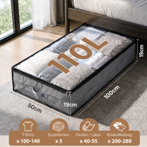 Unterbett-Aufbewahrungstasche 110L – Faltbare Aufbewahrungsbox mit transparentem Deckel
