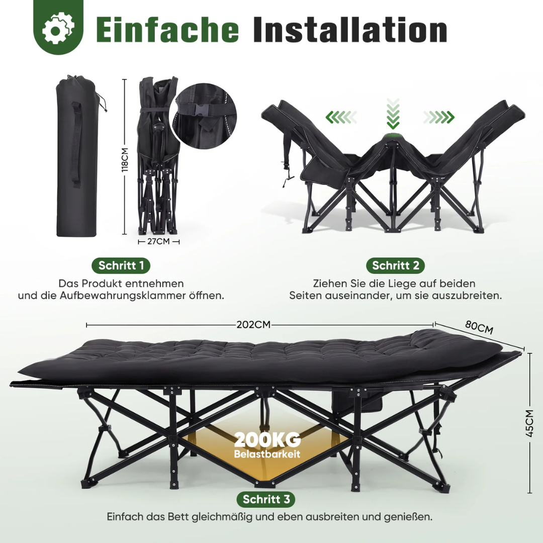 Sekey XXL Klappbett 202 × 80 × 45 cm – Extra breites Feldbett mit 7 cm Matratze – Bild 3
