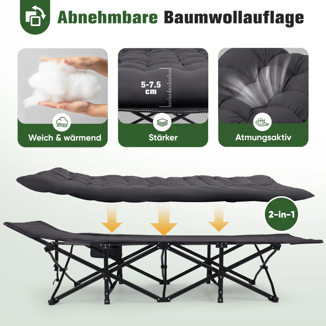 Sekey XXL Klappbett 202 × 80 × 45 cm – Extra breites Feldbett mit 7 cm Matratze – Bild 2